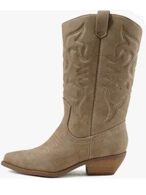 Soda RENO Women's Western Cowboy Pointed Toe Knee High Pull, Taupe - New